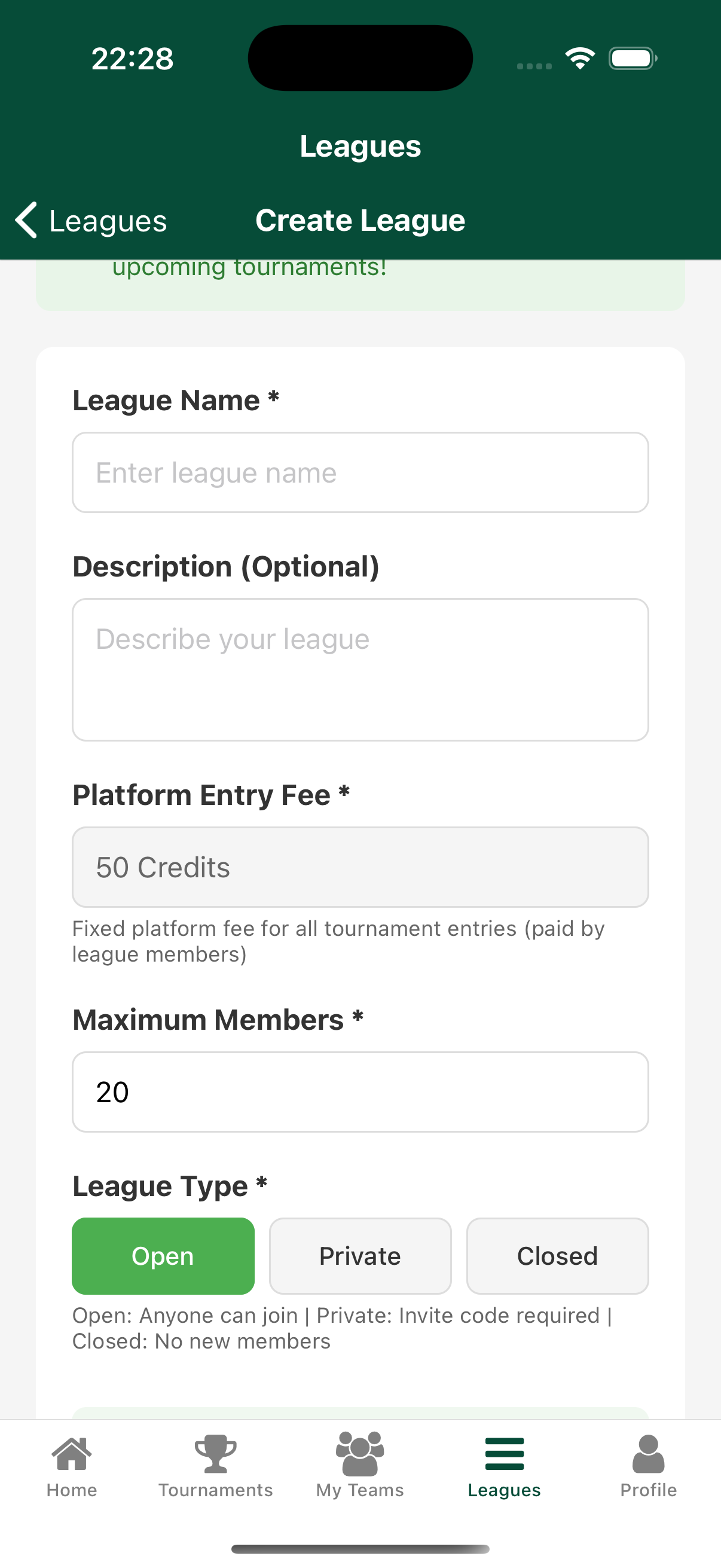 Create private fantasy golf league interface for competing with friends